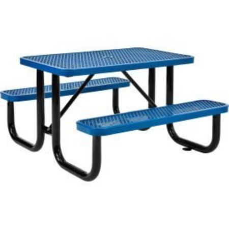 GLOBAL EQUIPMENT 4 ft. Rectangular Outdoor Steel Picnic Table, Expanded Metal, Blue 695485BL